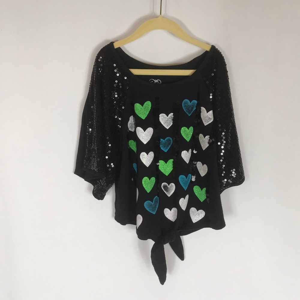 Justice Black Sequin Short Sleeve Top (10) GUC